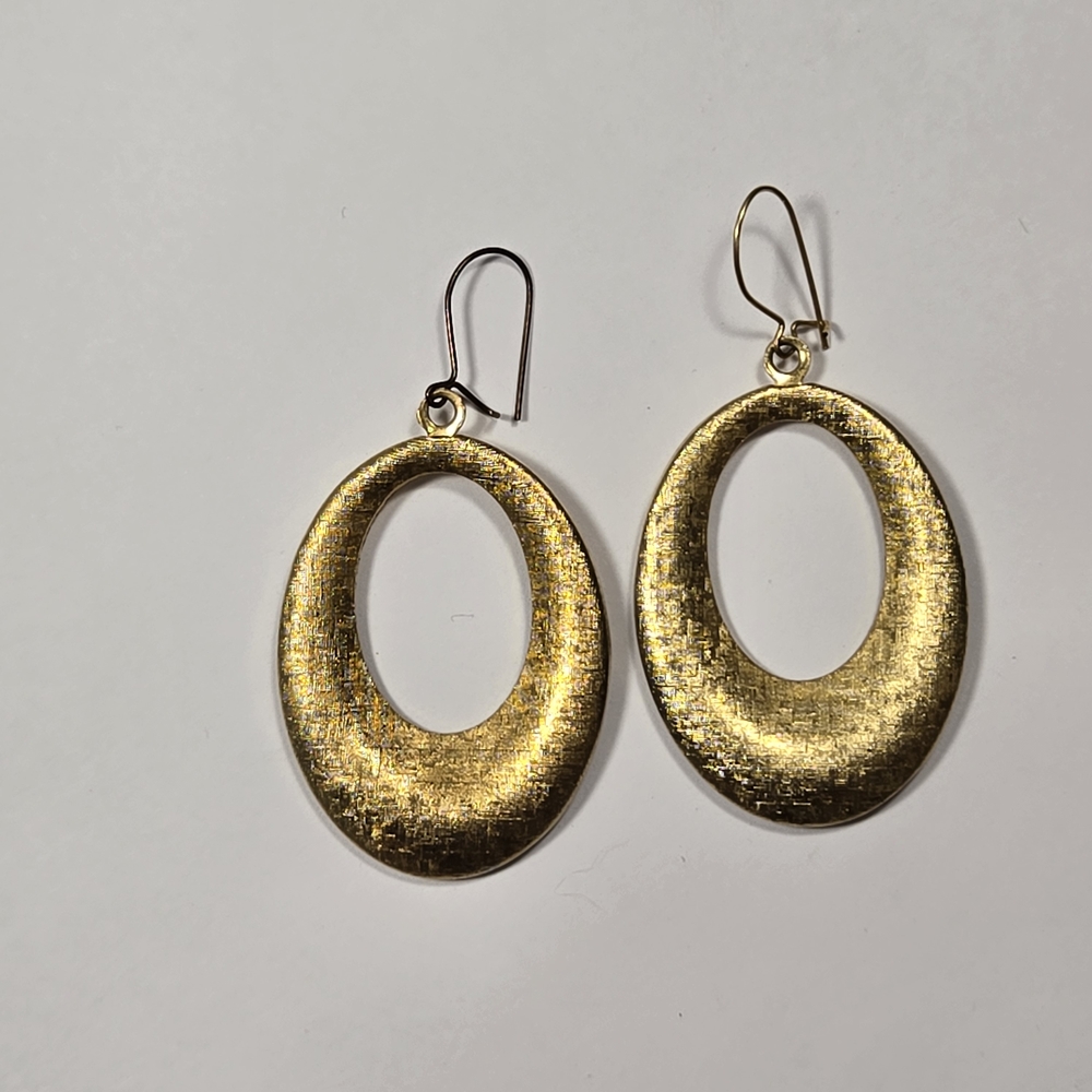 Gold Tone Oval Drop Earrings